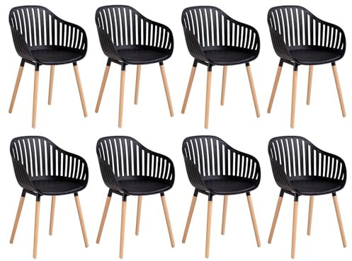 JZGORC 8er Set Esszimmerstuhl, Küchenstuhl mit Lederkissen und Armlehnen, Stuhl mit hohler Rückenlehne, geeignet für Wohnzimmer, Küche, Terrasse - Schwarz