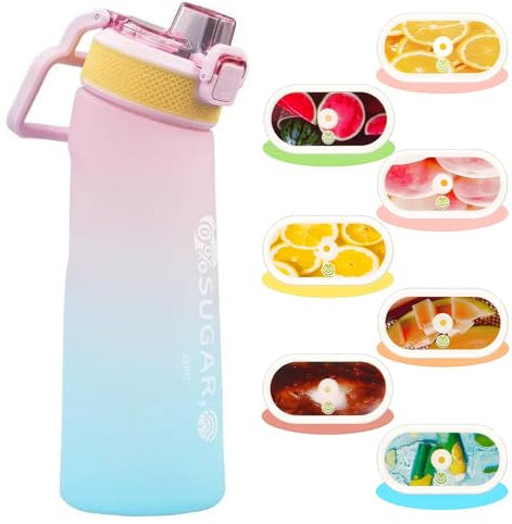 Formeupyaup Wasserflasche mit 7 aromatischen Pads, 700 ml, BPA-frei, Tritan-Flaschen, Aromapapseln, duftende Frucht, auslaufsicher, 0 Kalorien, Wasserbecher mit Strohhalm für Sport (pink-2)