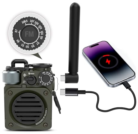 Muzen Wild Mini-Bluetooth-Lautsprecher 3.0, tragbar, kabellos, mit FM-Radio, Telefon-Ladegerät, 15 Stunden Akkulaufzeit, IPX5 wasserdicht, 3 Modi-Taschenlampe, robuste Ausrüstung für Herren, Camping