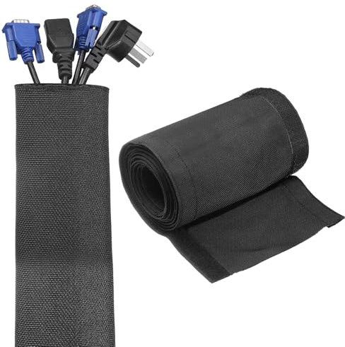 QUARKZMAN Gestione Dei Cavi A Strappo E Loop, 10Ft X 1.8 Pollice Copertura Avvolgicavo Flessibile Copri Cavi, Organizzatore Di Cavi E Protezione per Cavi per Scrivania Tv Computer, Nero
