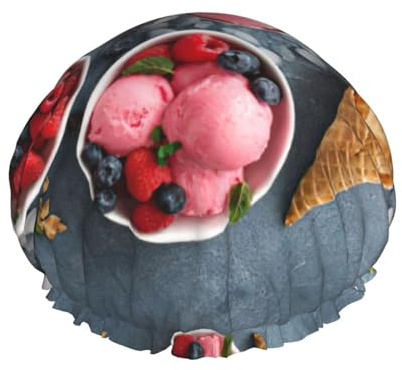 Raspberry Ice Cream Multi-Scene und Mehrzweck-Duschspa, doppellagig, wasserdicht, Duschhaube und Kochkappe, geeignet für Erwachsene, Kinder und Männer und Frauen