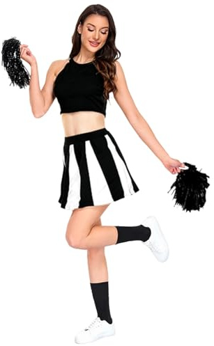 Genérico Cheerleader-Kostüm für Frauen, Cheerleader-Kostüm, American Football, Fitnessstudio, Beruf, Kostüm für Karneval und Halloween, Sportrock, Schwarz , Small