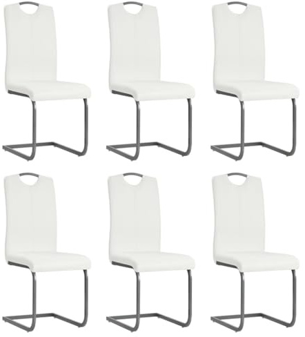 HETFTJN 6er Set Freischwinger Weiß, Moderne Esszimmerstühle aus Kunstleder mit robustem Stahlgestell, Elegante Schwingstühle für Essbereich und Küche, Belastbar bis 110 kg, 43x55x100 cm