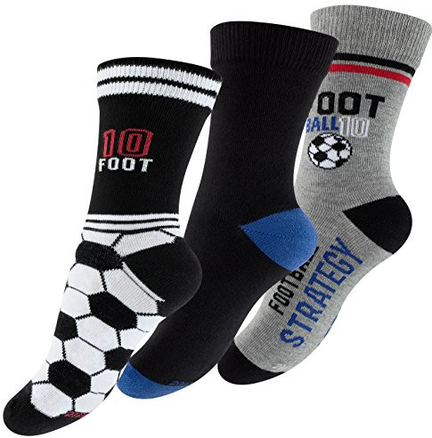 6 Paar Jungen Socken Fußball, Baumwoll Kindersocken mit Motiv , Mehrfarbig - 23-26