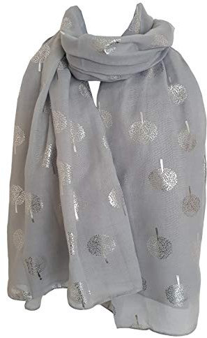 GlamLondon Glitzernder Maulbeerbäume Schal Damen Folie bedruckt Baum Mode Damen Wrap, silbergrau, 42