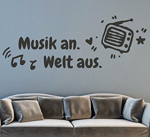 tjapalo® pkm173-S 100x34 Wandtattoo Wohnzimmer Musik Wandtattoo musik ist Wandsticker spruch Musik an Welt aus