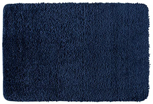 WENKO Badteppich Belize Marine Blue, 60 x 90 cm - Badematte, sicher, flauschig, fusselfrei, Polyester, 60 x 90 cm, Blau