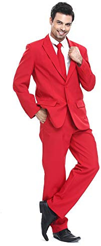 U LOOK UGLY TODAY Homme Costume Party Suit de Noel Coupe Normale Costumes de Fête Camaïeu y Compris Le Pantalon et la Cravate, Rouge, L