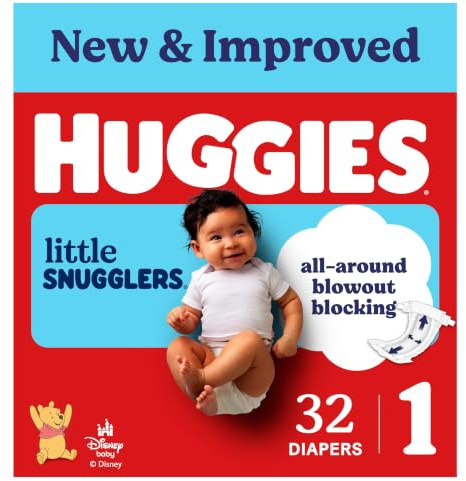 Huggies Size 1 Diapers, Little Snugglers Baby Diapers, Size 1 (8-14 lbs), 32 Count, Packaging May Vary