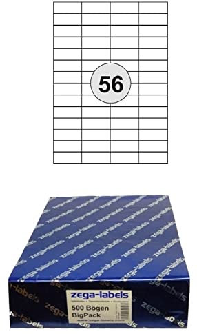 28.000 Etiketten 52,5 x 21,2 mm selbstklebend auf DIN A4 Bögen (4x14 Etiketten) - 500 Blatt Bigpack - Universell für Laser/Inkjet/Kopierer/Farblaser einsetzbar - 52x21mm 56-teilig