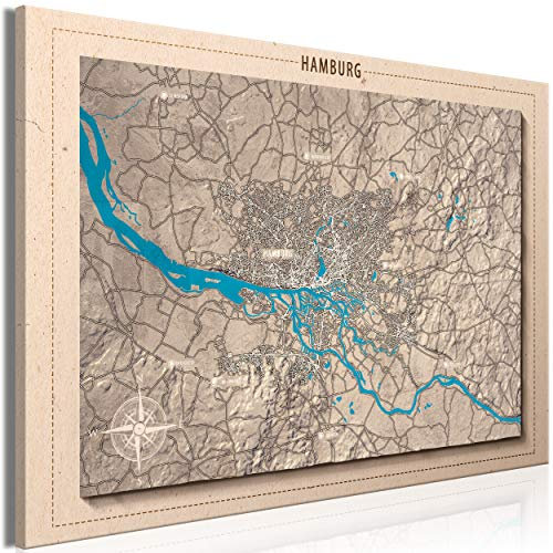 decomonkey Bilder Weltkarte 120x80 cm 1 Teilig Leinwandbilder Bild auf Leinwand Vlies Wandbild Kunstdruck Wanddeko Wand Wohnzimmer Wanddekoration Deko Vintage Hamburg