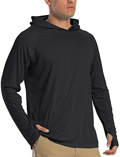 TACVASEN Outdoor T Shirts for Men UV Long Sleeve Shirts with Hood Sun Protection Hoodie Top Lightweight Hiking Hoodies Black