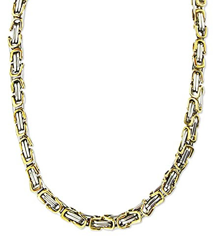 König Design 6 mm Königskette Armband Herrenkette Männer Kette Halskette Panzerkette, 75 cm Silber/Gold Edelstahl Ketten