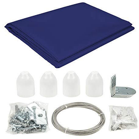 sunprotect 12551 Seilspann-Markise Komplett-Set, 3,3 x 1,4 m, Sonnenschutz für Pergola Wintergarten Terrasse, königsblau, 38-teilig (1 Set)