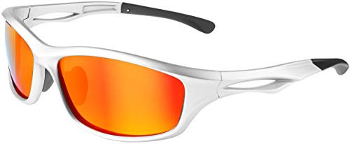 Balinco Polarisierte Sportbrille Sonnenbrille Fahrradbrille mit UV400 Schutz für Damen & Herren perfekt für Ski- und Snowboardfahrer für die Skipiste (Glossy Silver - Red Mirror)