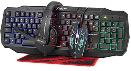 XTRIKE ME CM-406 Pack Gaming Keyboard with Spanish QWERTY Keyboard with 104 Keys with Membrane System, Optical Mouse 4 Buttons with DPI Selection, Stereo Headphones with Microphone and Pad 250 x 210 x