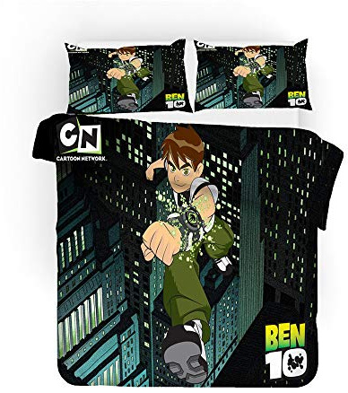 NICHIYO Ben 10 Bettwäsche Set - Bettbezug und Kissenbezug,Mikrofaser,3D Digital Print dreiteiliger Bettwäsche(Bettbezug + Kissenbezüge) (2,Single 135 * 200cm)