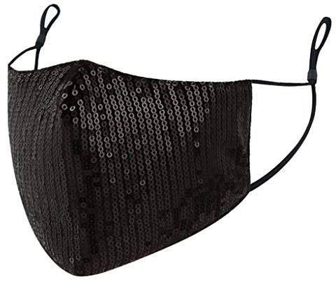 AmyGline Pailletten Baumwolle Mundschutz mit glitzer Wiederverwendbar Waschbar kreatives Trend Atmungsaktiv Staub-Schutz Gesichtsschutz Mund Halstuch for Outdoor Radfahren Wandern (Schwarz, 1PC)