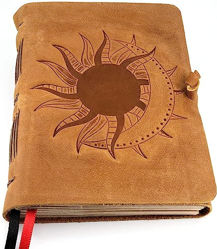 ThoughtSpace Journals Leder-Tagebuch für Frauen – Sonne- und Mond-Tagebuch mit linierten Seiten (12,7 x 17,8 cm), Vintage-Leder-gebundenes Schreib-Tagebuch, liniertes Notizbuch für Frauen und Männer