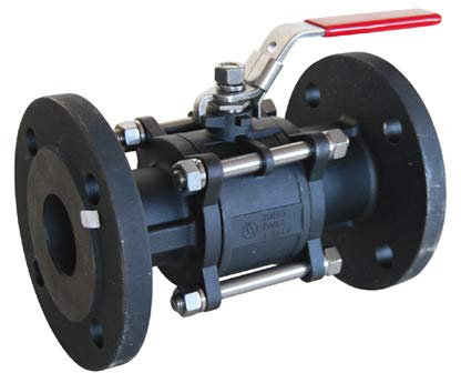 Syveco 730020 Serie 730 Kugelhahn, Flansch 3 Stück PN40 Stahl, Roter Flacher Edelstahlgriff, M20 PN40