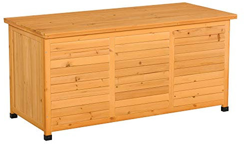 Outsunny Gartenbox, Kissenbox, Aufbewahrungsbox, Aufbewahrungsbox, Gartentruhe, wetterbeständig, Massivholz, 127 x 56 x 60 cm Gelb