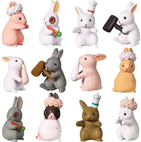 12 Stücke Schönes Häschen Tier Charakter Häschen Ornament Topper Garten Kuchen Dekoration Häschen Kuchen Cupcake Topper für Mädchen oder Jungen Baby Dusche Party Geburtstagsfeier Favorit
