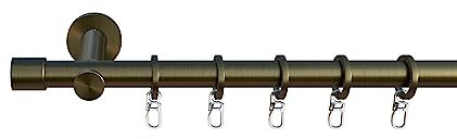 tilldekor Gardinenstange Andrax 1, Messing-antik, 16 mm Durchmesser, auf Maß 300 cm inkl. Trägern, Endstücken, Ringe und Faltenlegehaken