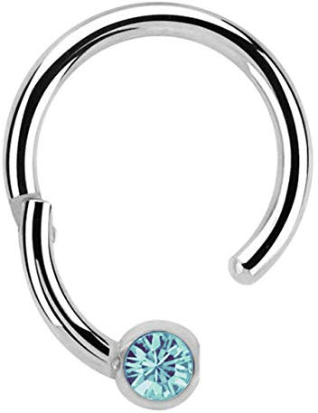 Modern Nature Piercing-Schmuck Lippenpiercing 316l Stahl Ring BCR, Clicker 1,2 x 10 mm mit 3 mm Steinplatte in hellblau-türkis
