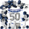 50 geburtstag dekoration, Deko 50. Geburtstag Mann Marineblau Silber Geburtstagsdeko mit Happy 50th Birthday Girlande Banner Tischdecke 50 Konfetti und Nummer 50 Luftballons für Vatertag Deko