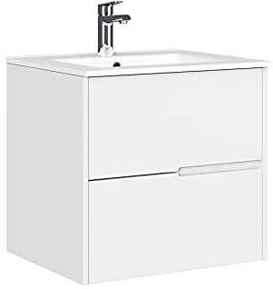 Baikal Mueble de baño Gavin, 2 cajones, suspendido en Pared. Incluye Lavabo cerámico. Varios Acabados. Se Entrega Montado. Sin Espejo 70 cm Blanco