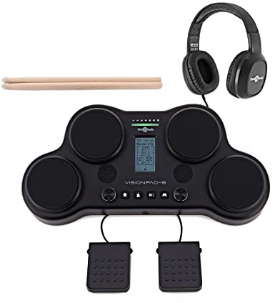 VISIONPAD-6 Tisch-Elektronik-Schlagzeug E-Drum 4 Pads, 2 Pedalen, Schwarz | Für Anfänger, anschlagdynamische Pads, Kick- und Hi-Hat-Pedale, 25 Rhythmusspiele, Kopfhöreranschluss für leises Üben