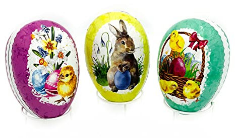 Nestler Ostereier zum Befüllen, Motiv: Osterfest, Osterhase, Küken, Handgemachte Eier aus Pappe - Liebevolles Ostergeschenk (15 cm)