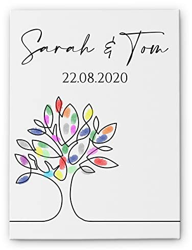 CHRISCK design Personalisiertes Leinwand Gästebuch Hochzeit für Fingerabdrücke - 24x30, 30x40 oder 60x80 cm- Fingerprint Leinwand mit Baum Hochzeitsbaum Wedding Tree