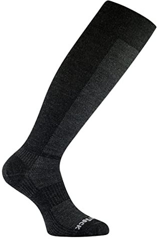 Wrightsock Profi Socke, optimal für Ski- oder Militärstiefel, Modell Merino Coolmesh II in grau schwarz, Anti-Blasen-System, doppel-lagig, kniehoch extra lang Gr. L