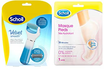 Scholl Routine Pieds Doux : Râpe Pieds électrique Velvet Smooth Rouleau Exfoliant et Masque Pieds Très Hydratant Huile de Noix de Coco