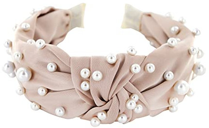 axy Haarreif mit Perlen und Knoten-Satin bezogen-Vintage-Wunderschön Stirnband Haarschmuck Damen Haarreifen HR35AP (Taupe)
