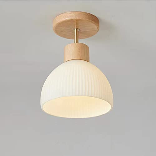 Holz Deckenleuchten Modern Deckenlampe Japanischer Stil Kreativ Flurlampe küchenlampen Glas Lampenschirm Schlafzimmer Deckenbeleuchtung Balkon Eingang Gang Balkon Treppe Decken Licht E27 Ø18cm