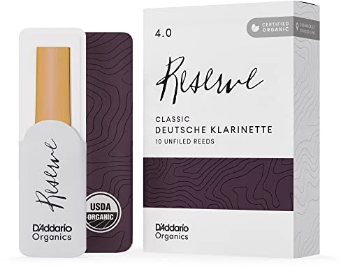 D'Addario Organic Reserve Classic German Clarinet Reeds - Reeds for Clarinet - Individually Sealed - 4.0 Strength, 10 Pack