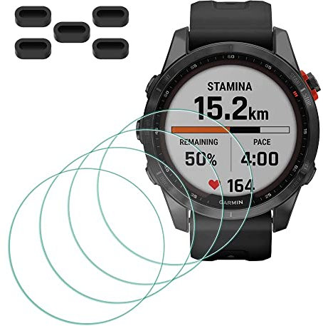 MTHGH Protection Écran pour Garmin Fenix 7S/ 7S Solar/ 7S Sapphire Solar Verre Trempé [4 pièces] + Bouchons anti-poussière 5 pièces, Protecteur d'écran Dureté 9H Anti-rayures Ultra Mince