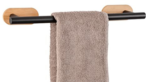 WENKO Turbo-Loc Orea Bamboo - Porta asciugamani da bagno, 40 x 4,5 x 7,5 cm, in acciaio inox laccato opaco combinato con supporto da parete in bambù
