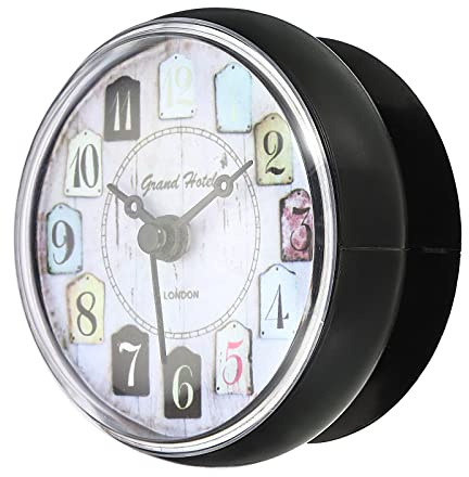 PATIKIL wasserdicht Dusche Uhr Mini niedlich Spiegel Wanduhr schwarz | Mit Saugnapf, Für Badzimmer Küche Haus Dekoration