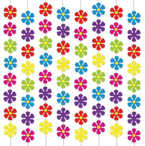 12 Packungen Blumen-Girlande aus Papier, Dekorationen, Frühlings-Hippie-Blume, Papierausschnitte, 60er-Jahre-Hippie-Party-Banner, grooviger hängender Wirbel, Frieden und Liebe, für Geburtstagsparty,