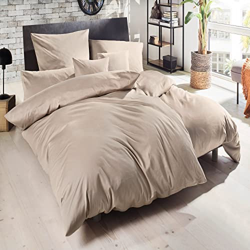 Giancasa Mako Satin Bettwäsche Uni seidig weich glatt Baumwolle Reißverschluss Schlafzimmer 135 X 200 cm 1 x Kissenbezug 80 x 80 cm Taupe