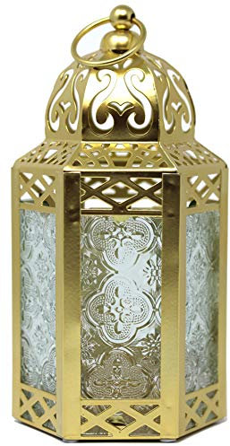 Dekorative marokkanische Laterne aus goldenem Metall mit Kerzenhalter – Innen-/Außenbereich, Heimdekoration, Terrasse, Hochzeiten, Weihnachten, klein