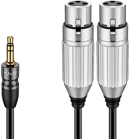 J&D Cavo Splitter a Y Doppio da XLR Femmina a 3,5 mm, Cavi di Adattamento Audio Stereo Sbilanciati da 2 XLR Femmina a 1/8 TRS Maschio per Smartphone, Laptop, Microfono, Fotocamera DSLR, 1,8 Metri