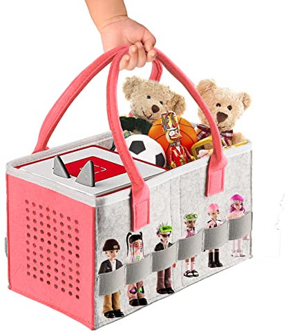 ThxYour Tragetasche für Toniebox Audio-Player Starter-Set, Aufbewahrungstasche für Tonies-Figur, faltbare Tasche für Kinder, Toniebox-Zubehör, Reisetragetasche (Rosa + Grau)