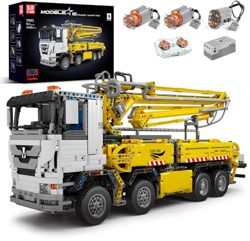 Mould King 19003 Technik Betonpumpen LKW Bausteine, 4368 Teile mit 3 Motoren Groß Fernbedienung Technik Pneumatik Truck Klemmbausteine MOC Bausatz(Originalverpackung)
