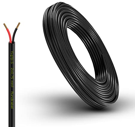 Fahrzeugleitung Anhängerkabel Rund oder Flach Kabel rot/schwarz 2X 0,75 1,0 1,5 mm² 2-adrig 6-24 Volt KFZ Auto (Rundkabel 0,75 mm², 5 Meter)