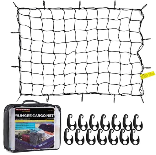 AUTOXBERT Gepäcknetz 180x130cm Erstreckt Sich auf 350x240 cm mit 14 ABS Haken, Auto Netz für Aurodach Kofferraum, Hochelastisches Ladungssicherungsnetz für Dachträger in Kofferraum Lastwagen SUV