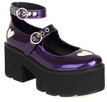 Yawors Décolleté da donna DC247 casual colori assortiti taglio basso tomaia in vernice con plateau Mary Jane, Viola, 38.5 EU